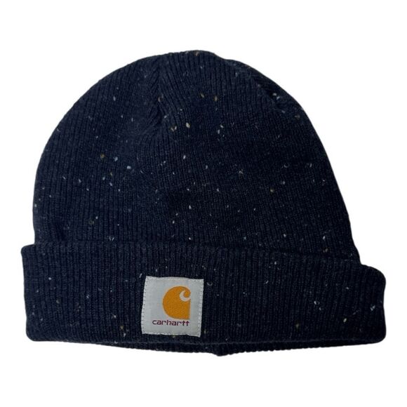 Carhartt Navy Blue Speckled Wool Blend Beanie Hat. - Picture 1 of 6